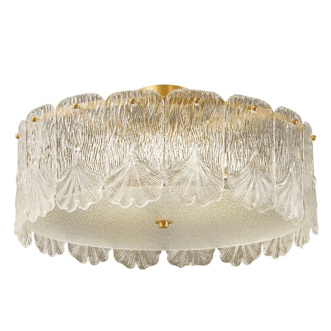 French Light Luxury Style Ceiling Light, Elegant Maple Leaf Textured Glass Shade, Sophisticated Nature Silhouette with Premium Golden Finish, Semi Flush Mount Lighting Fixture(15.75"(40cm))