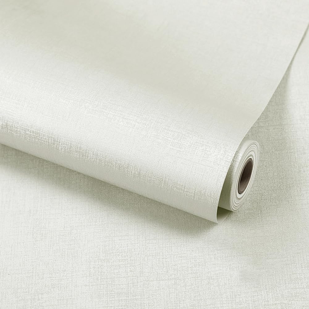 Grasscloth Textured Wallpaper, 40 x 500 cm White Fabric Self Adhesive Wallpaper Faux Linen Vinyl Fabric Wall paper Self Adhesive Furniture Covering for Living Room,Bathroom,Cabinets, Kitchen