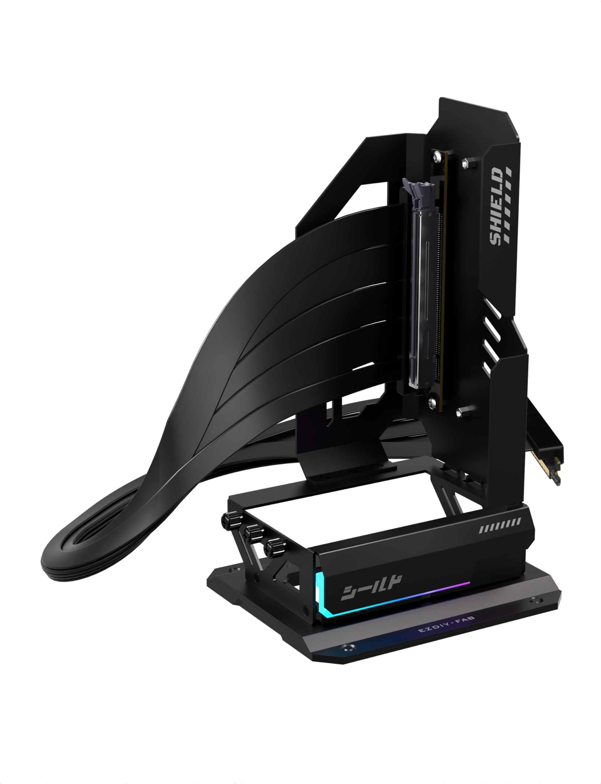 Photo 1 of EZDIY-FAB Shield ARGB Upright GPU Mount with PCIe 5.0 Riser Cable, Vertical GPU Bracket Support RTX 50 Series, 20 Degree Adjustable Angle, Magnetic & Fan-Slot Installation, 5V ARGB Sync – Black 600mm