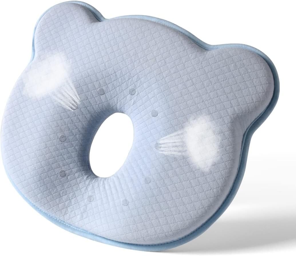 Memory Foam Baby Pillow,Cute Cartoon Bear Soft and Cozy Pillow, Breathable Bedding Set for Infants for Small Boys and Girls Prevent Flat Head