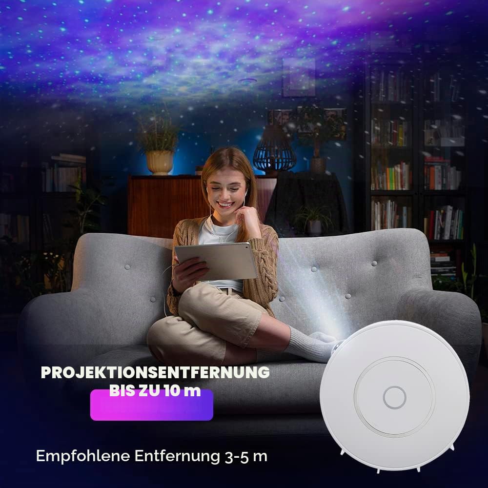 Sternenprojektor Lampe mit 3D Galaxy und Sprachsteuerung | Timerfunktion für automatische Abschaltung; Kompatibel mit Alexa und Google Assistant; Nachtlichtfunktion ideal für Kinder