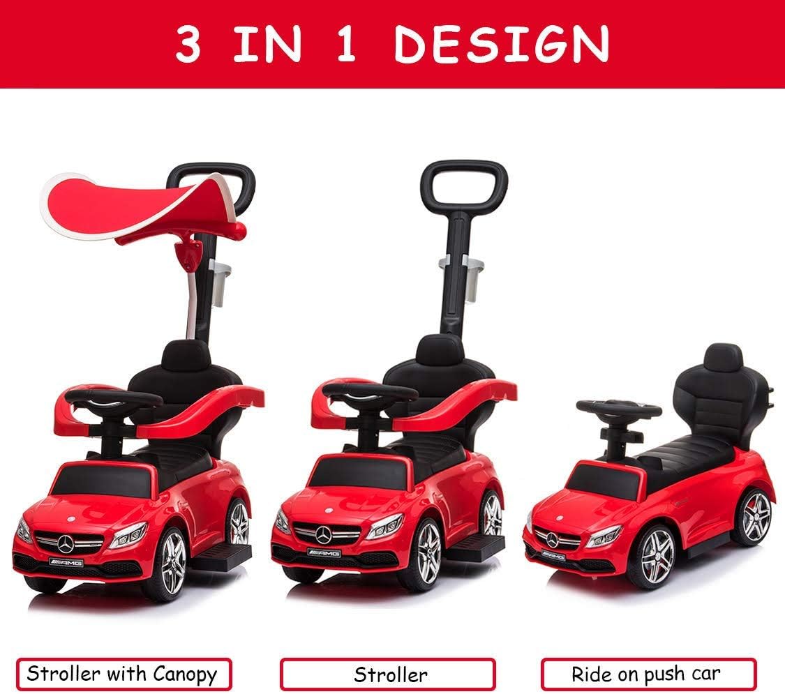 Buy 1 get 1 🔥 Little Brown Box 3 in 1 Licensed Mercedes Benz AMG Kids Ride on Push Car for Toddler,Car Stroller Baby Ride on Toys for 18 months to 3 Year Boy & Girl W/ Parent Handle, Armrest Guardrail, Music & Horn