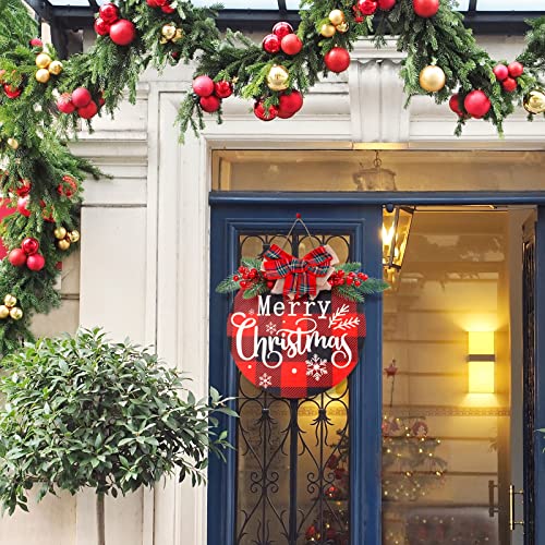 Merry Christmas Hanging Sign Decorations Wreath Door Hanger Sign Wooden Holiday Decor For Christmas Home Window Wall Farmhouse Indoor Outdoor #TOP6