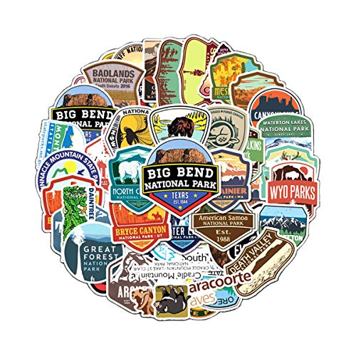 Lucky Direct National Park Sticker-50 Pack , Waterproof Stickers for Drinking Glasses, laptops, Phones, Skateboards