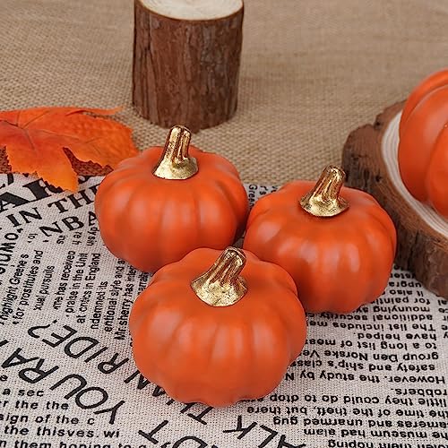 Image of Artmag Artificial Pumpkins Bulk 12Pcs Assorted Sizes Harvest Lifelike Pumpkin Fake Foam Pumpkin for Fall Autumn Halloween Home Party Thanksgiving Party Holiday Decor Dark Orange