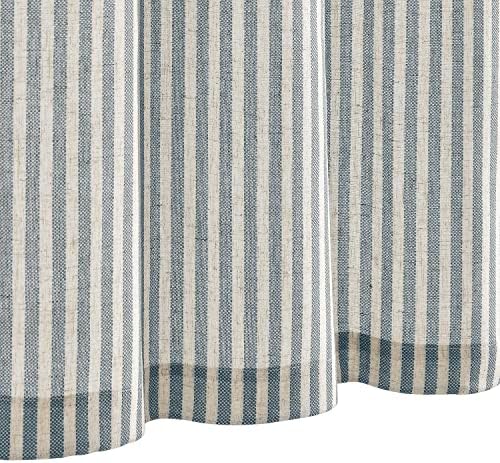 TOPICK Blue Striped Small Curtains 24 Inch Drop Linen Kitchen Curtains Translucent Short Cafe Curtains Flax Light Filtering for Country Small Window Basement Sink Laundry Room Bathroom 2 Panels