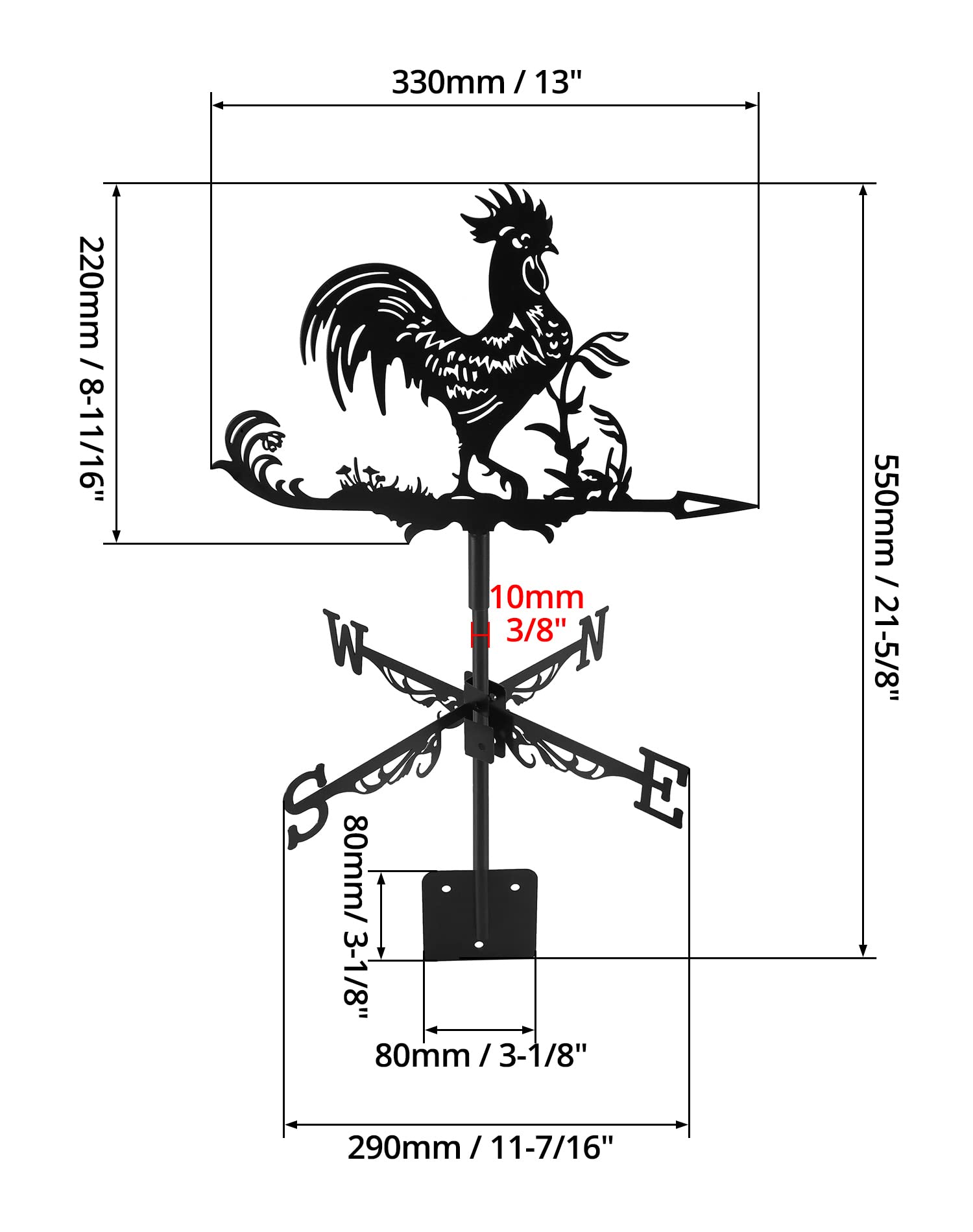 QWORK® Weathercock Weather Vane Indicatore di direzione del Vento in Metallo retrò per la Decorazione del Tetto del Giardino