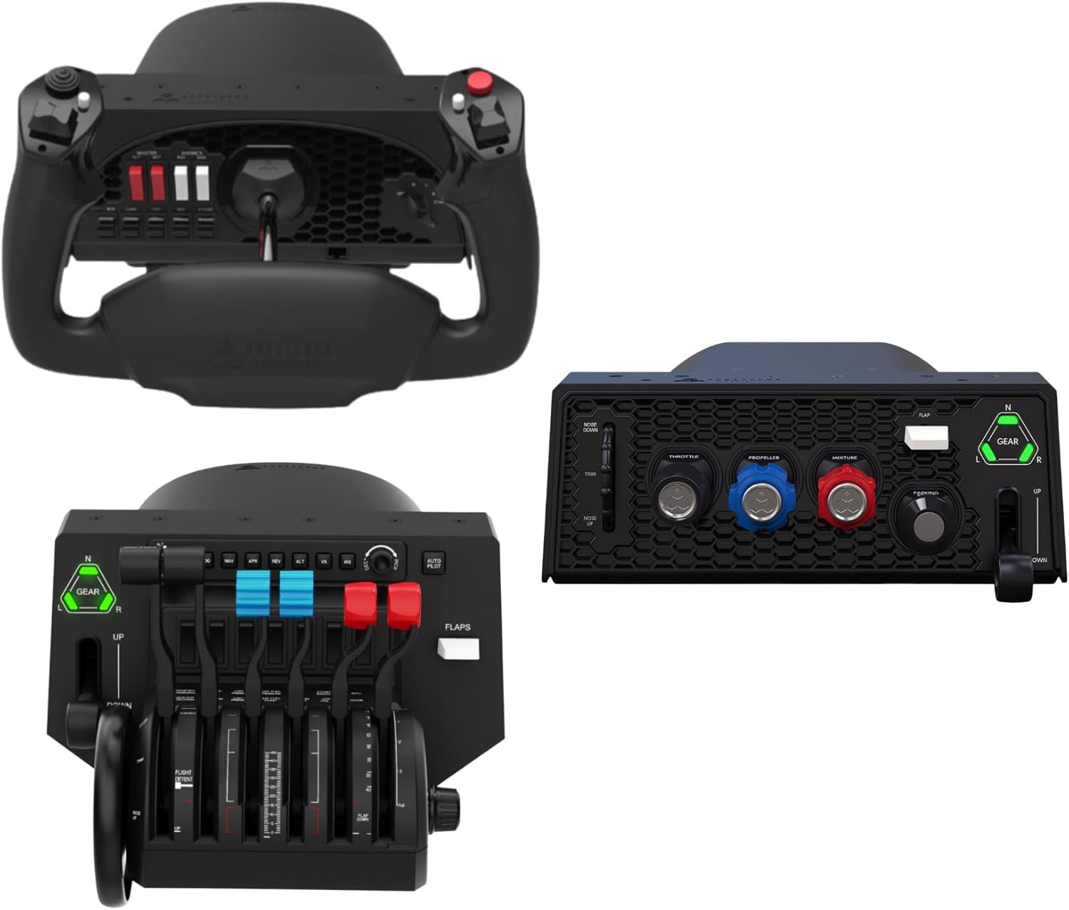Honeycomb Aeronautical Alpha Flight Controls Yoke & Switch Panel Bundle with Bravo Throttle Quadrant and Sierra TPM Module (3 Items)