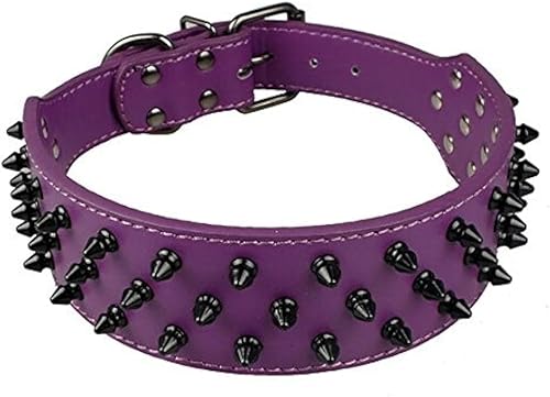 Miniatura 2 de Dogs Kingdom Collar de cuero negro de perro collar tachonado y con puas 2 pulgadas de ancho 31 puas 52 tachas para Pit Bull y Boxer L Negro