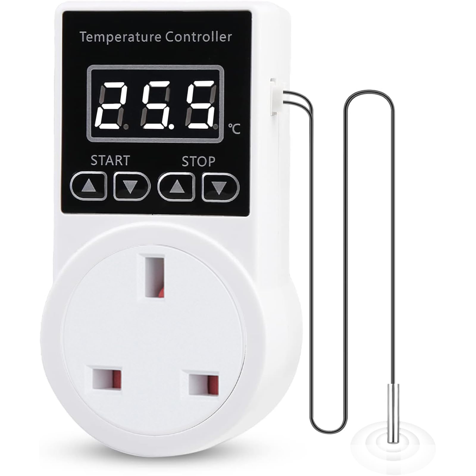 XIEHUZA Digital Thermostat Plug Socket, LCD Screen Temperature Controller with Water Proof Sensor Probe