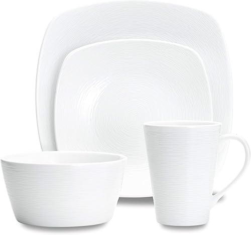 Noritake 4 piezas cuadrado blanco sobre blanco colocado, remolino