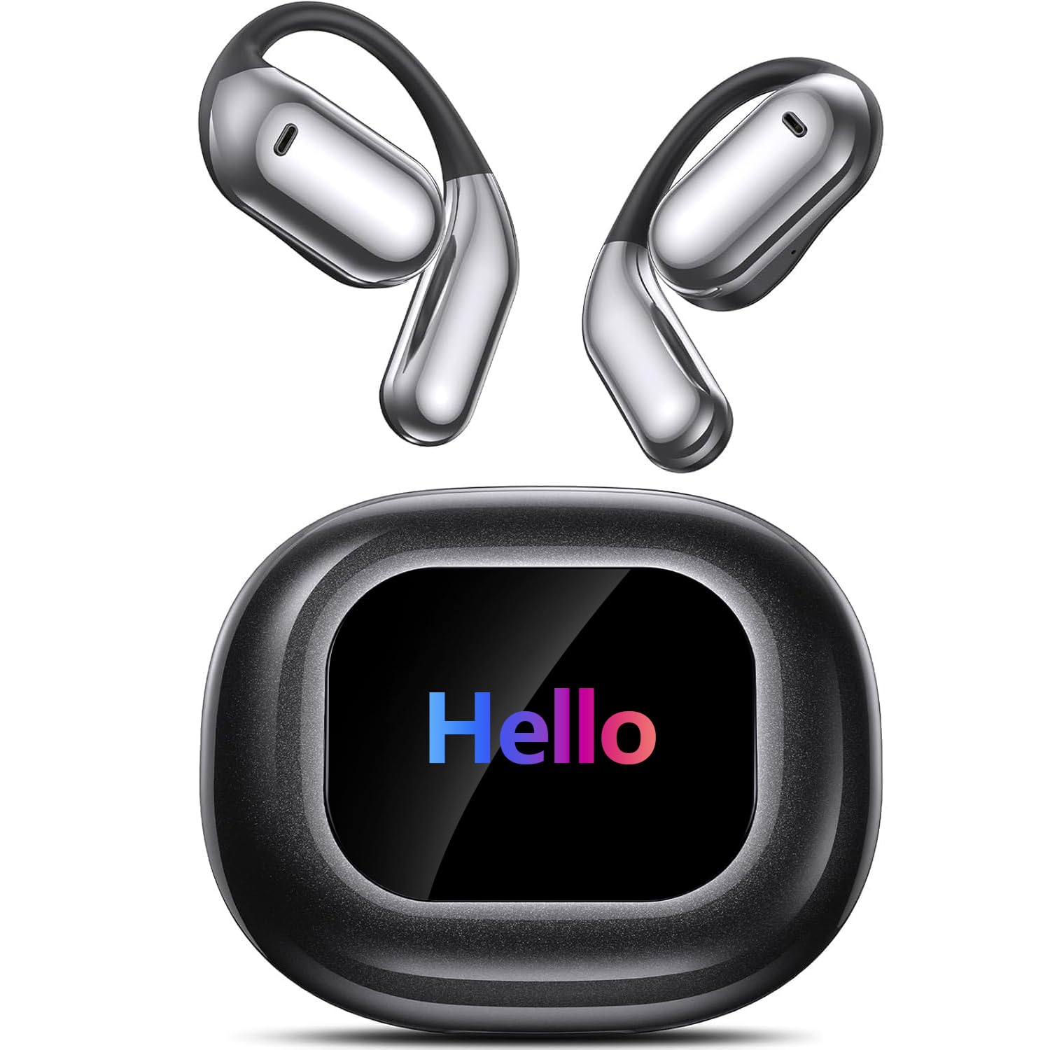 AI Language Translation Earbuds, OWS LCD Touchscreen Real-Time Translator for 144 Languages & Accents Includes Free Subscription Translation Device Earphones for Travel Business Learning, Black