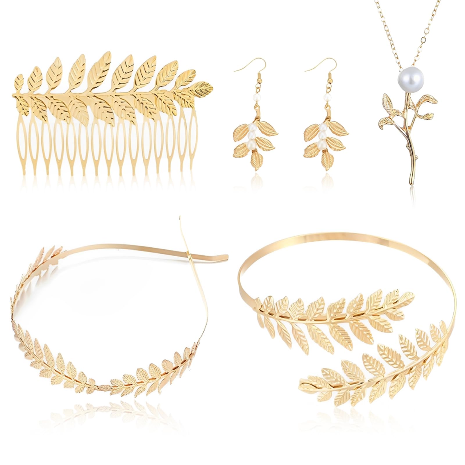 DtgEcd 5 Piece Greek Goddess Accessories, Set for Women and Girls, Ancient Greek Costume Accessories, Suitable for Weddings, Cosplay, Themed Parties and Photography