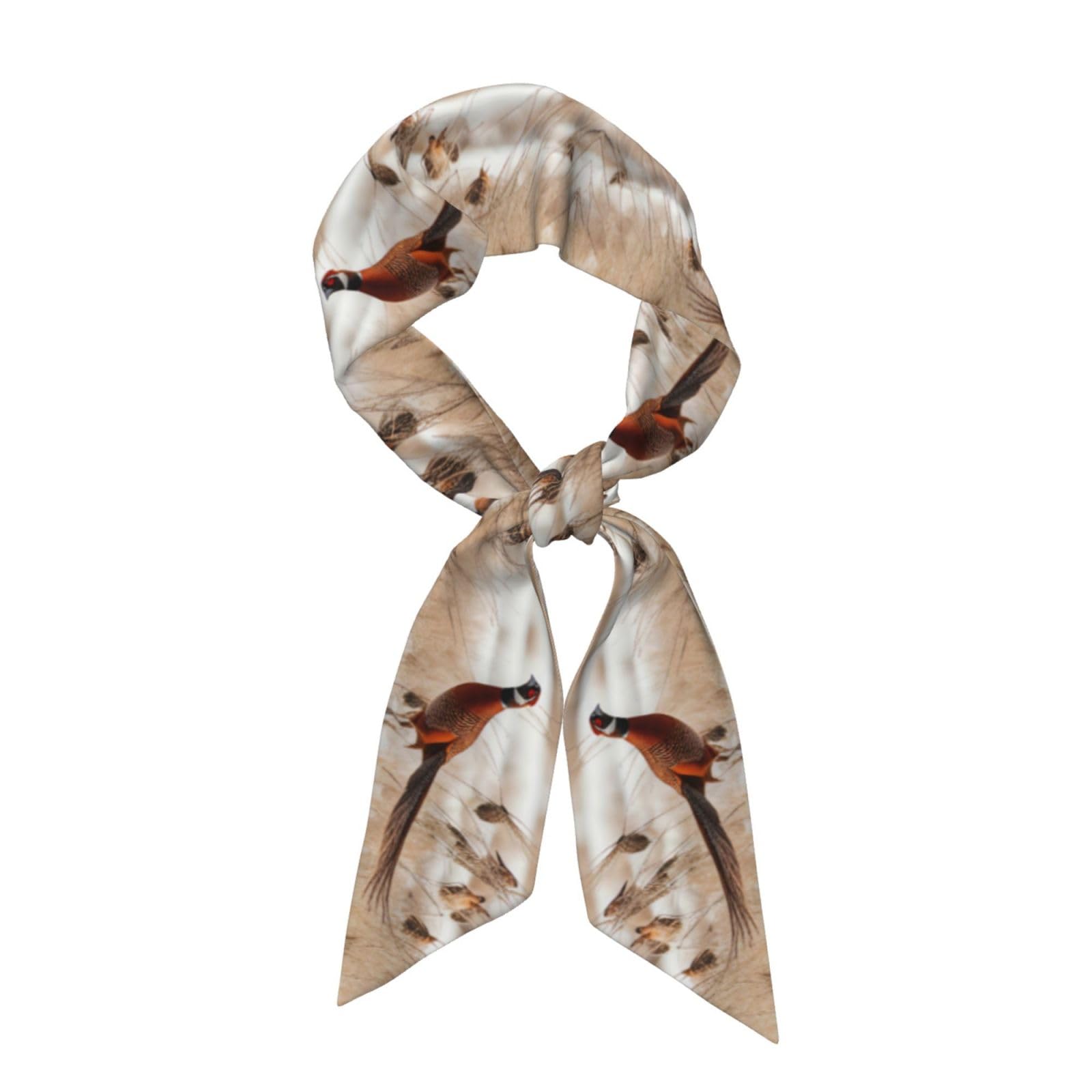 Yyhwhjde Women's Black Pheasant Hunting Prints Long Strip Silk Scarf For Soft And Smooth Strip, Handbag Accessories