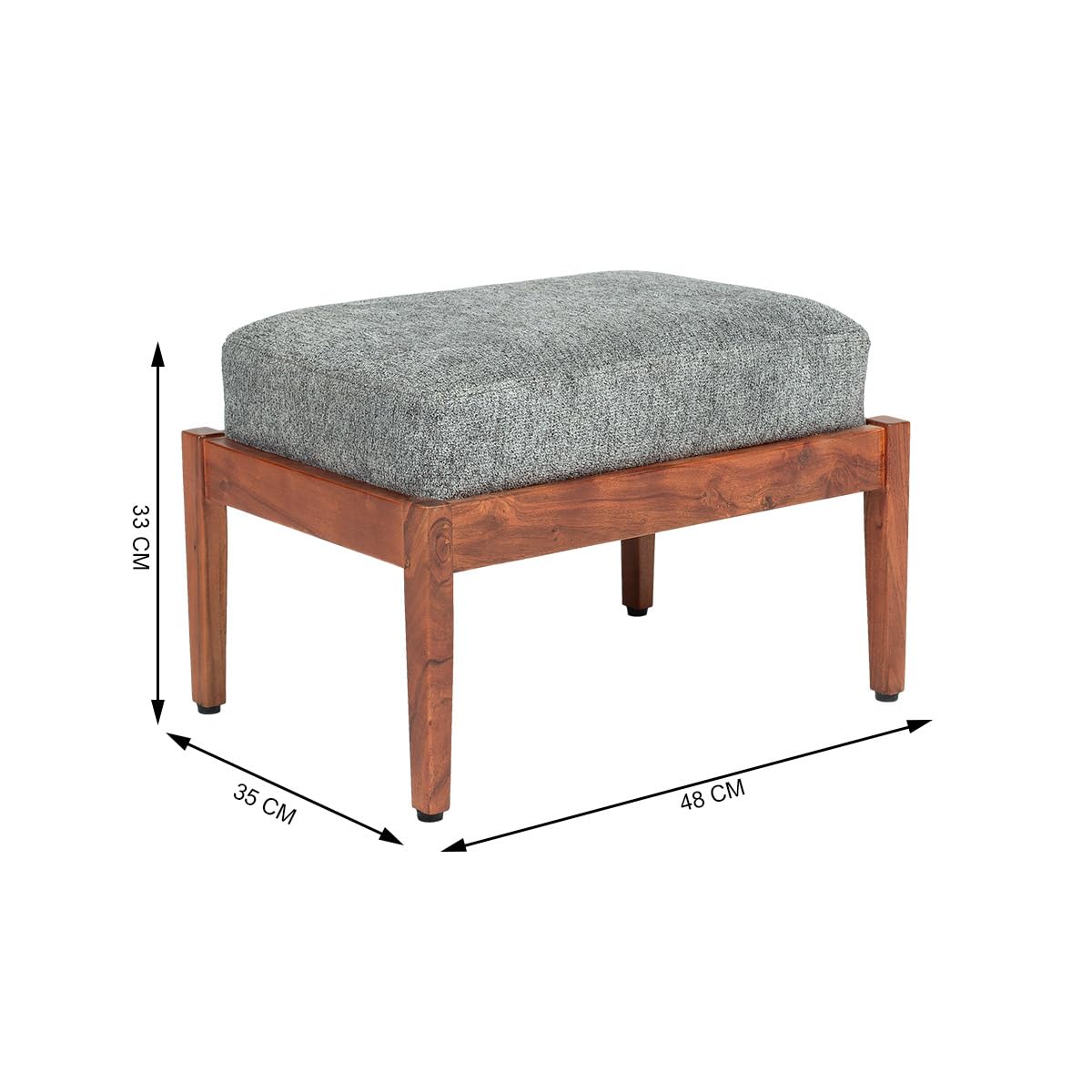 IAAH Chowki Pouffe Wooden Footstool Ottoman | Grey Fabric Puffy | Multipurpose Footrest, Entryway Bench, Organizer | Home Decor Stool for Living Room, Office, Mudda, Jute Cube Seat 1