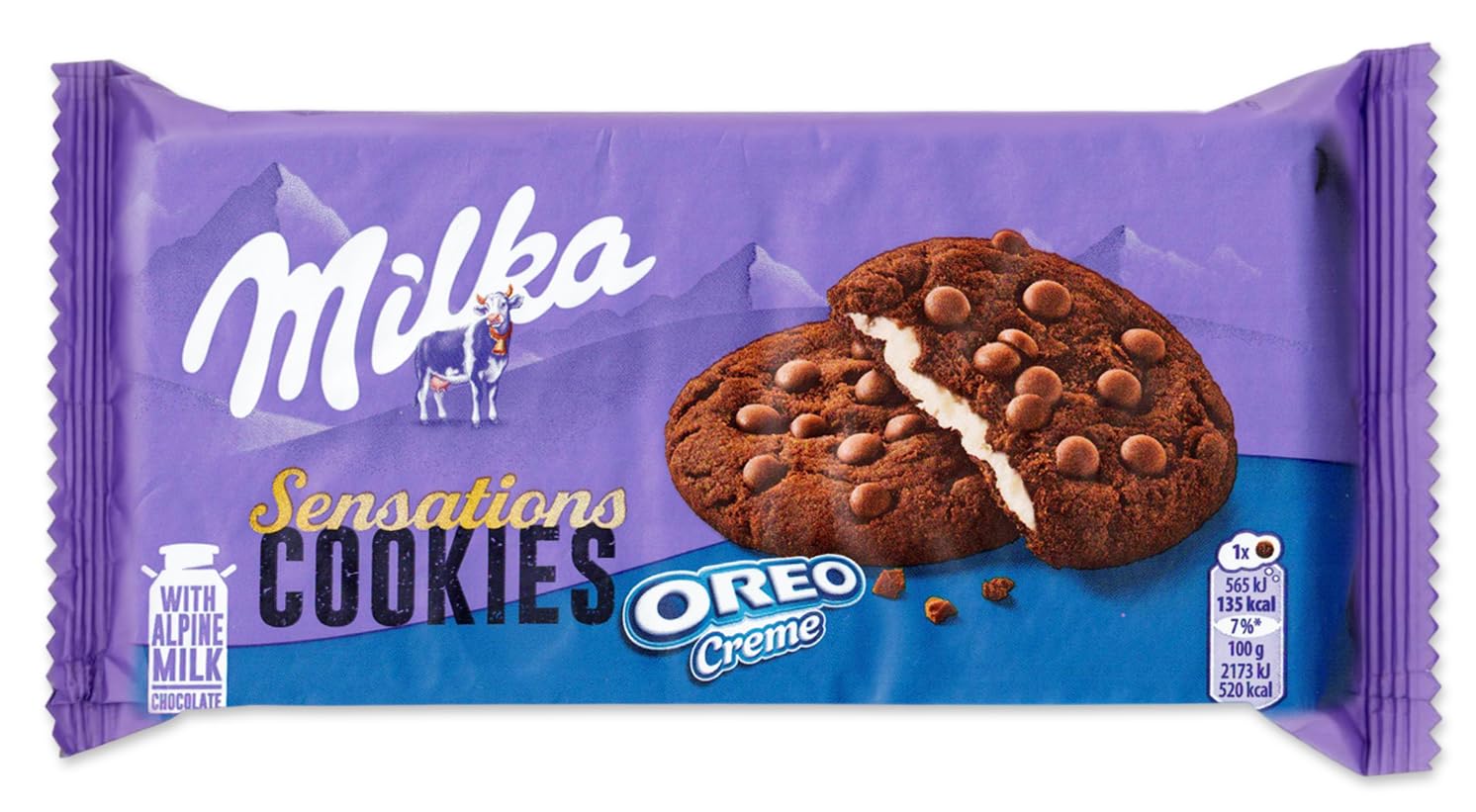 5X Milka Sensations Cookies Oreo Biscotti al Cacao con Cioccolato al Latte delle Alpi e Ripieno di Crema al gusto Vaniglia 156g [5 Confezione]