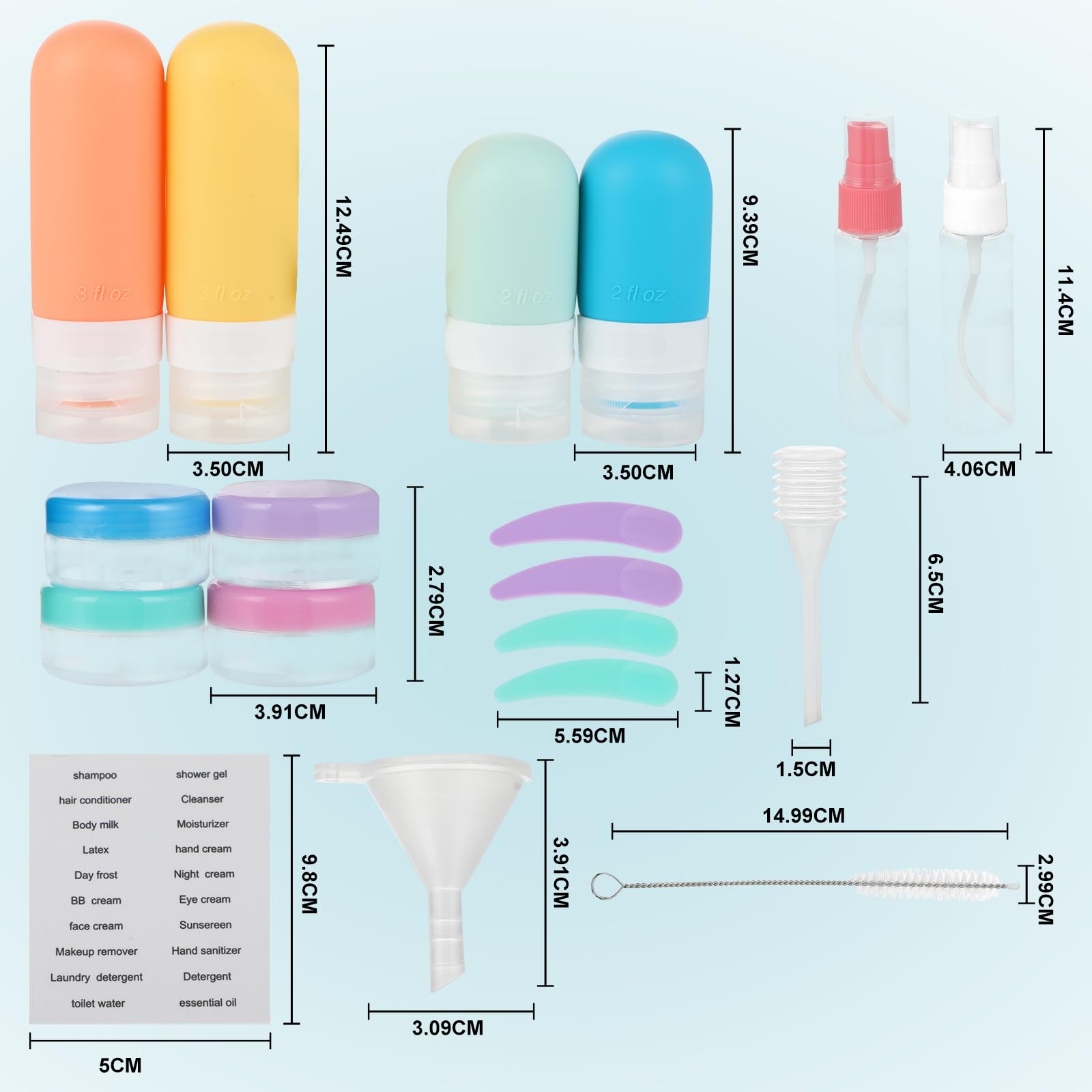 Bottiglie da Viaggio in Silicone Set - 18 Pezzi Contenitori da Viaggio - Kit da Viaggio per Aereo - Accessori per Flaconi da Viaggio - Per Shampoo/Liquidi/Lozione