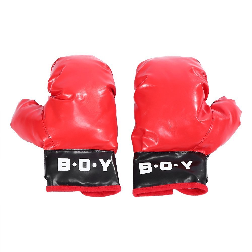 Yosoo El Profesional Conjunto de Peras de Velocidad para Adultos y Niños, con Guantes de Juego de Boxeo y Soporte Altura Ajustable (Rojo y Negro para Niños, Altura Ajustable 70-105 cm)