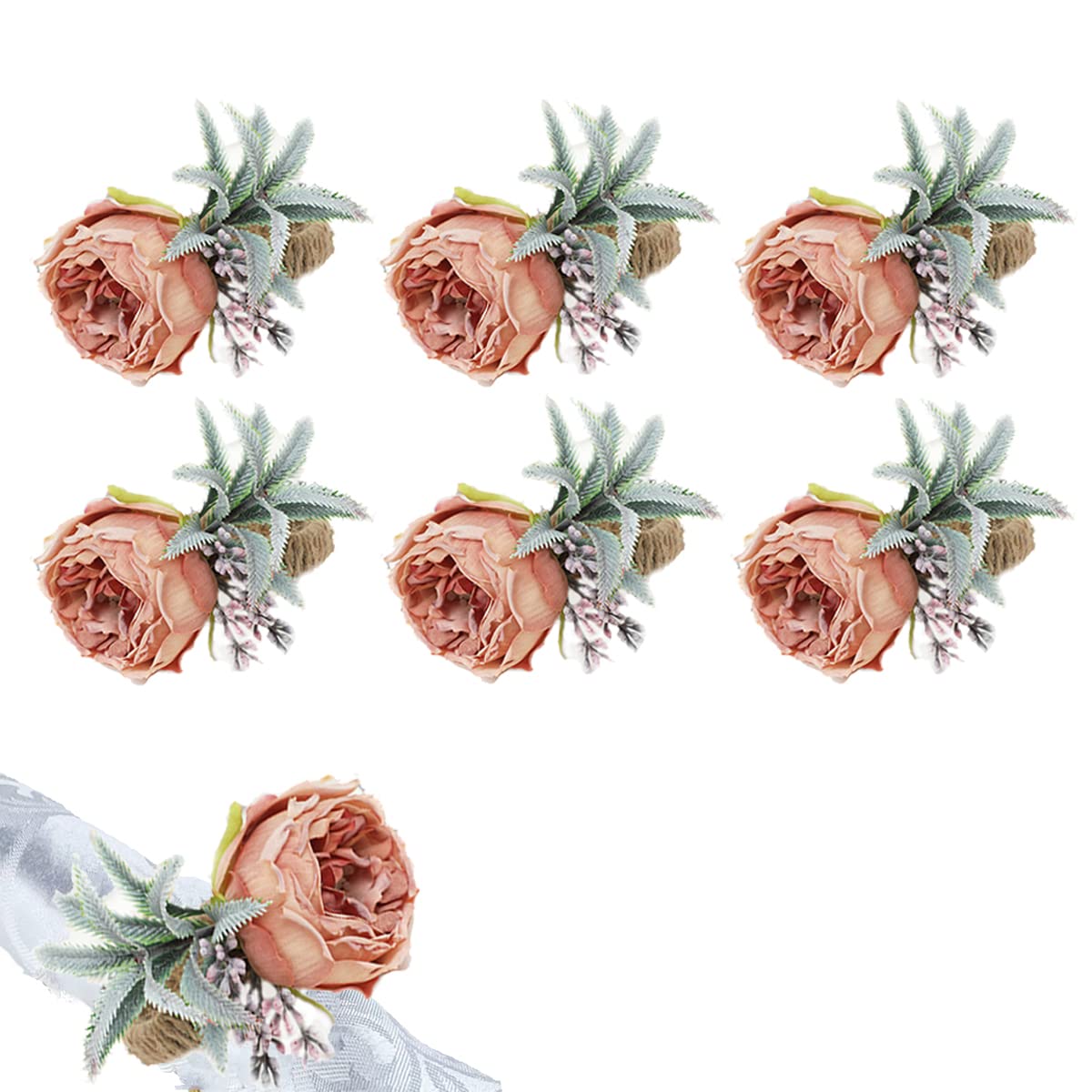 Jiamusi Set of 6 Napkin Rings Handicraft Flower Napkin Rings Spring Napkin Rings Rose Napkin Holders Vine Design Napkin Holder Rings Table Decorations