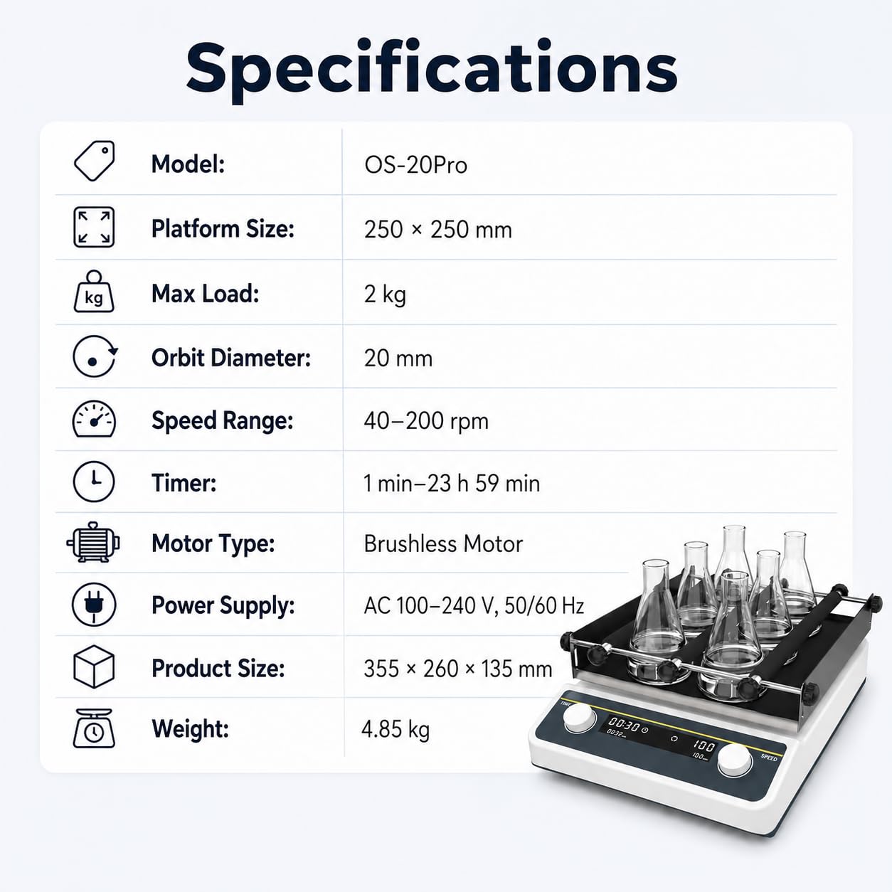 Agitador orbital de laboratorio, velocidad ajustable de 0 a 210 RPM, mezclador de laboratorio para mezclar y agitar muestras, fácil de limpiar, perfecto para investigación científica y experimentos