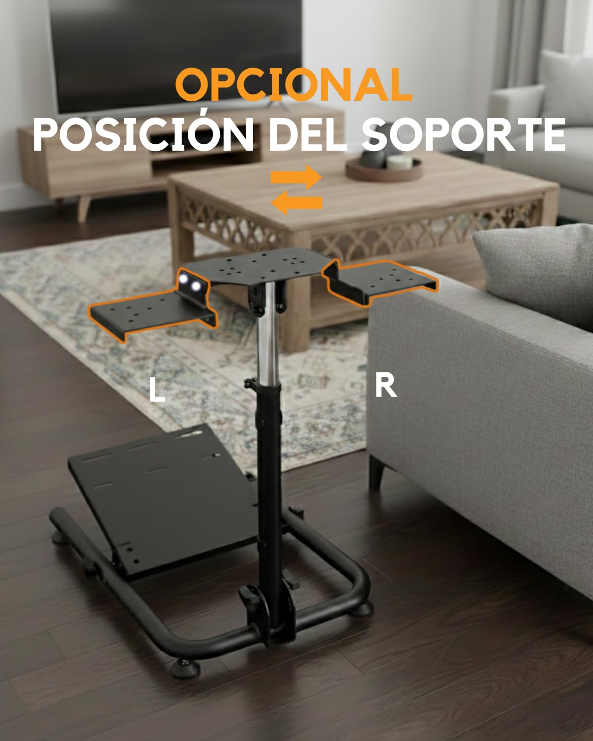 Soporte De Volante Gaming Ajustable De Acero Negro con Estabilidad Mejorada, Compatibilidad Amplia, Palanca De Cambios Extraíble Y Diseño Plegable Portátil