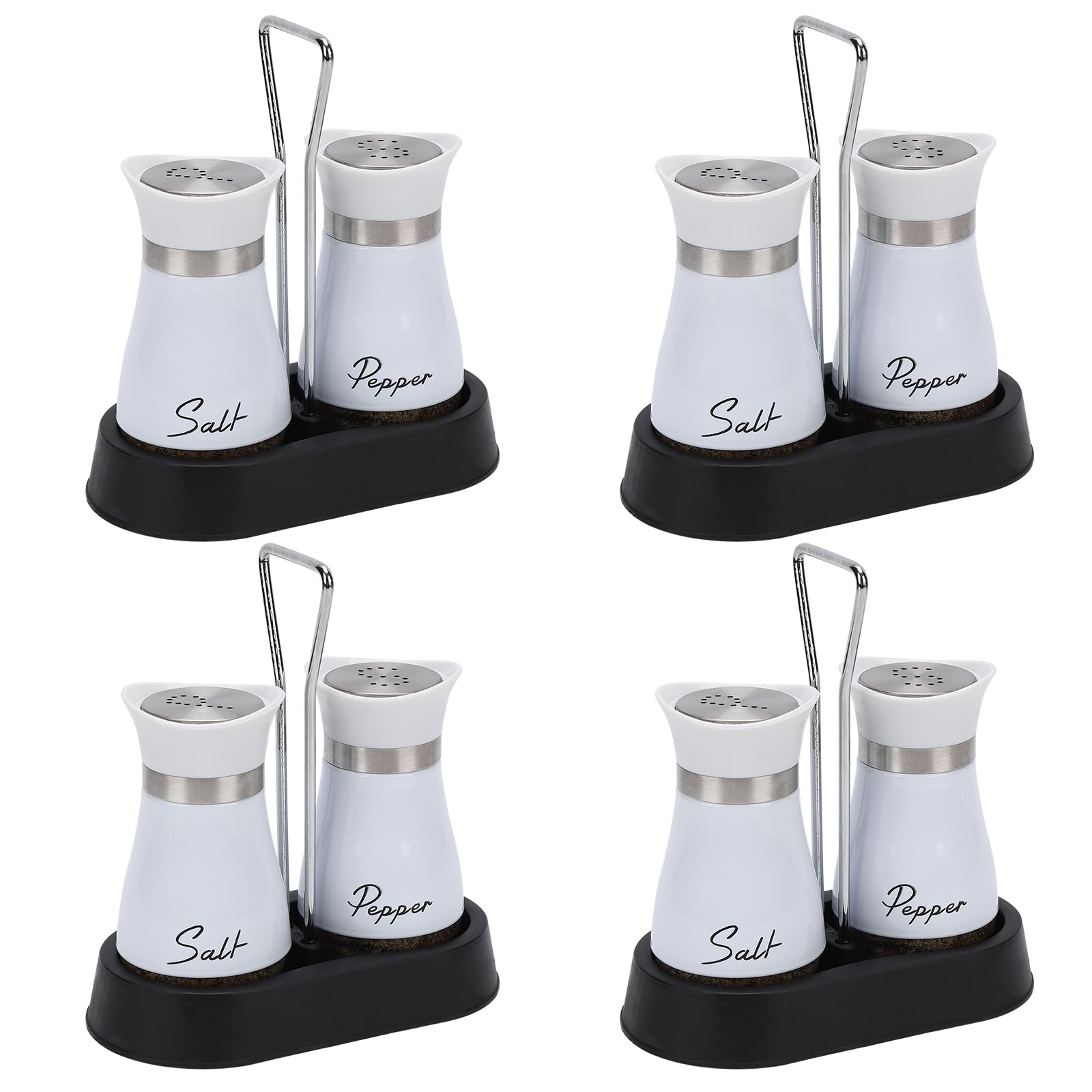 Salz und Pfefferstreuer Set, Salz und Pfefferstreuer Set mit Halter, 8 Stück Edelstahl und Glasflasche Edelstahl Salzstreuer zum Kochen Grillen BBQ (Weiß)