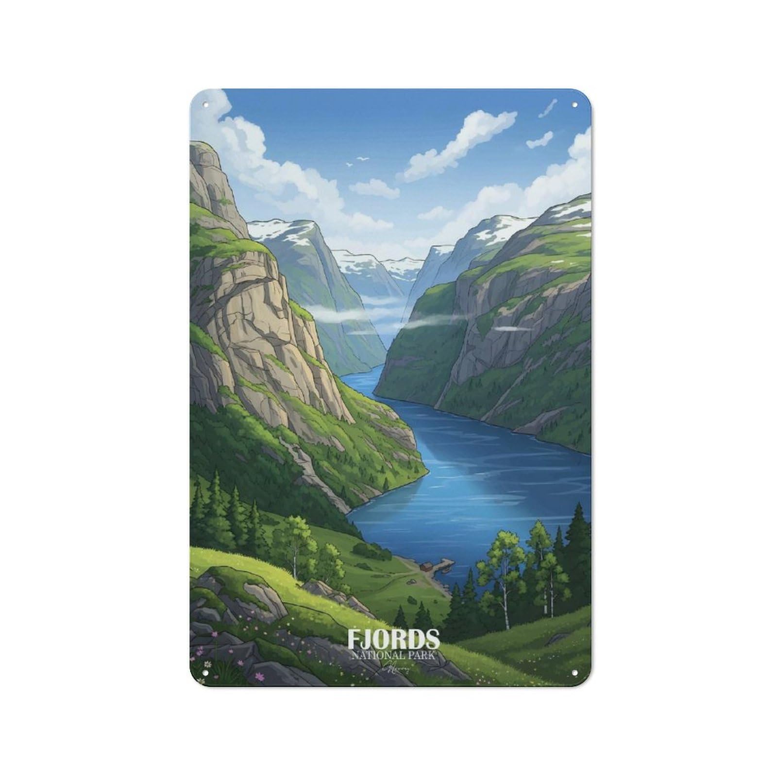 Junmoney Style-21 Fjords National Park Landscape Norway Vintage Metal Wall Decor 30X20cm, Vintage Metal Sign For Hallway, Home Bar, Garage Or Study