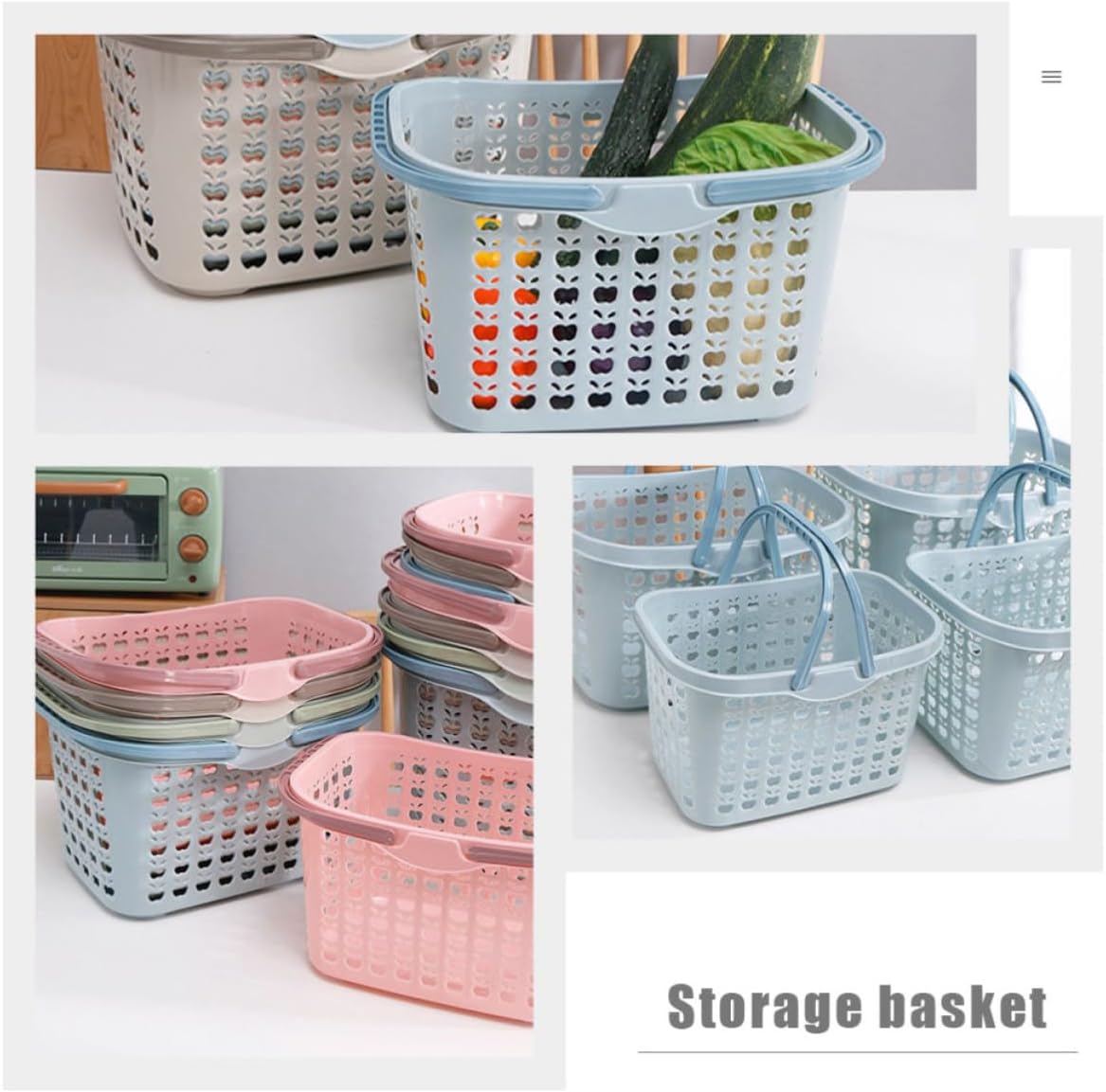 Reusable Plastic Shopping Basket for Fruit and Vegetable Storage with Comfortable Handle and Smooth Surface, for Supermarket and Desktop Storage, Blue Color