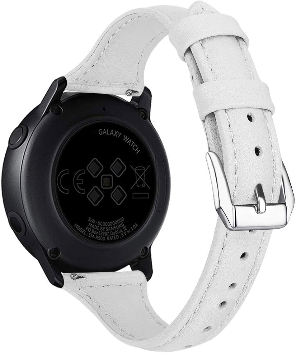 EZCO Leather Bands Compatible with Samsung Galaxy Watch Active / Active 2 / Galaxy Watch 3 41mm / Gear Sport, 20mm Slim Genuine Leather Watch Strap Replacement Wristband for Galaxy Watch 42mm R810