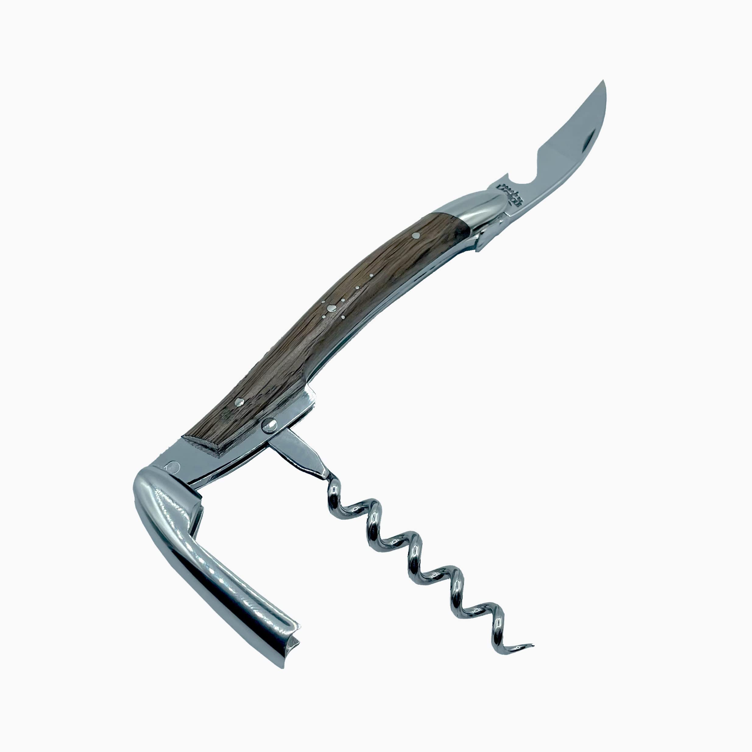 Forge de Laguiole Kellnermesser Sommelierbesteck - Griff Fossile Mooreiche - Edelstahl glänzend + Lederetui+Poliertuch