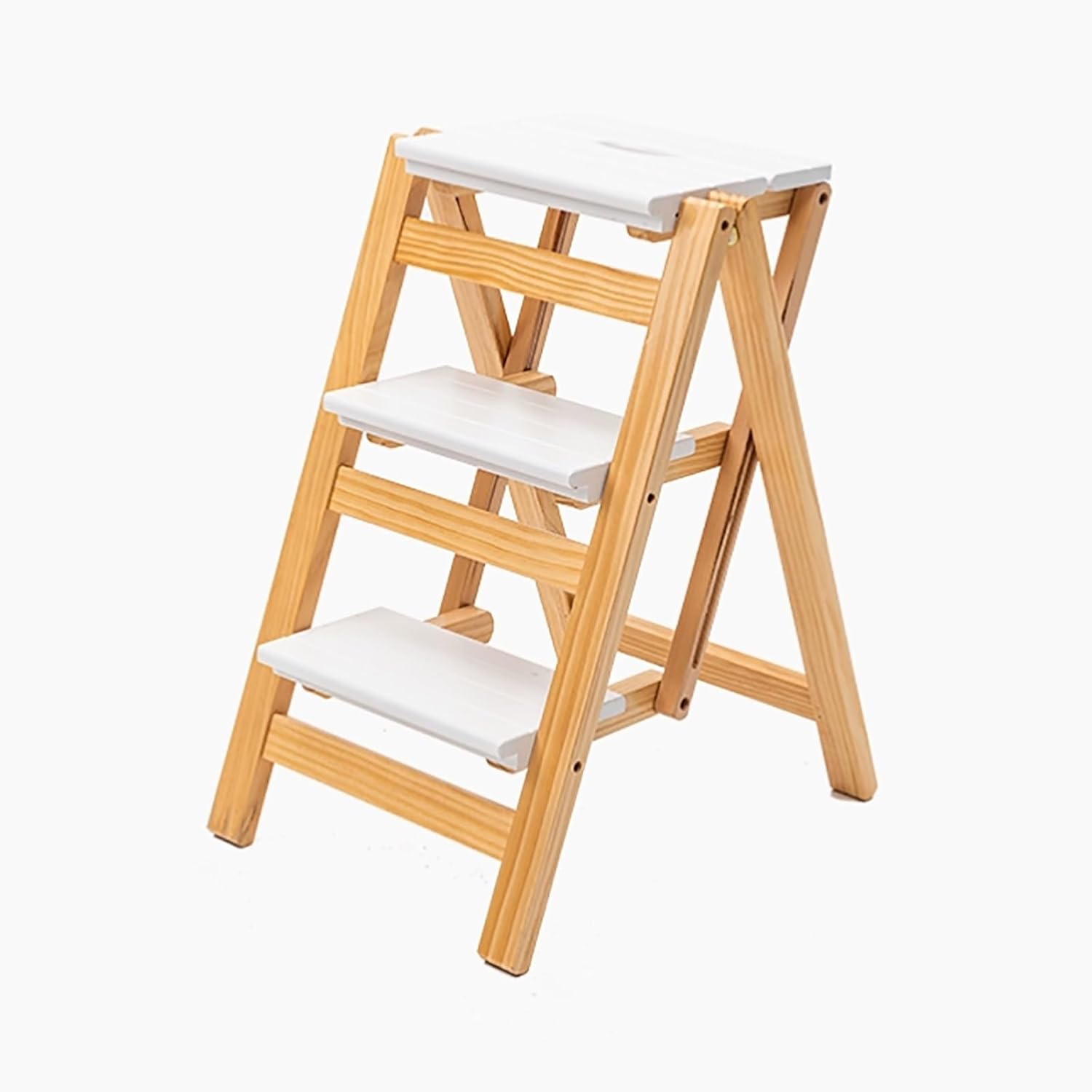 Folding Kitchen Stool Folding Step Stool for Adults Anti-Slip Pedal Folding Step Stool Step Ladder Display and Storage Shelf for Library Home Kitchen Multifunction Portable Solid Wood Ladder Stool(C)