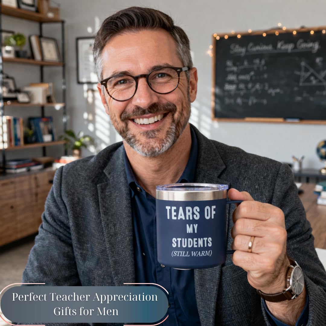 Teacher Appreciation Gifts for Men, Funny Male Teacher Appreciation Gifts, 14oz Coffee Mug Tumbler with Handle, Cool Teacher Gifts for Men for Teacher Appreciation Week Birthday Christmas