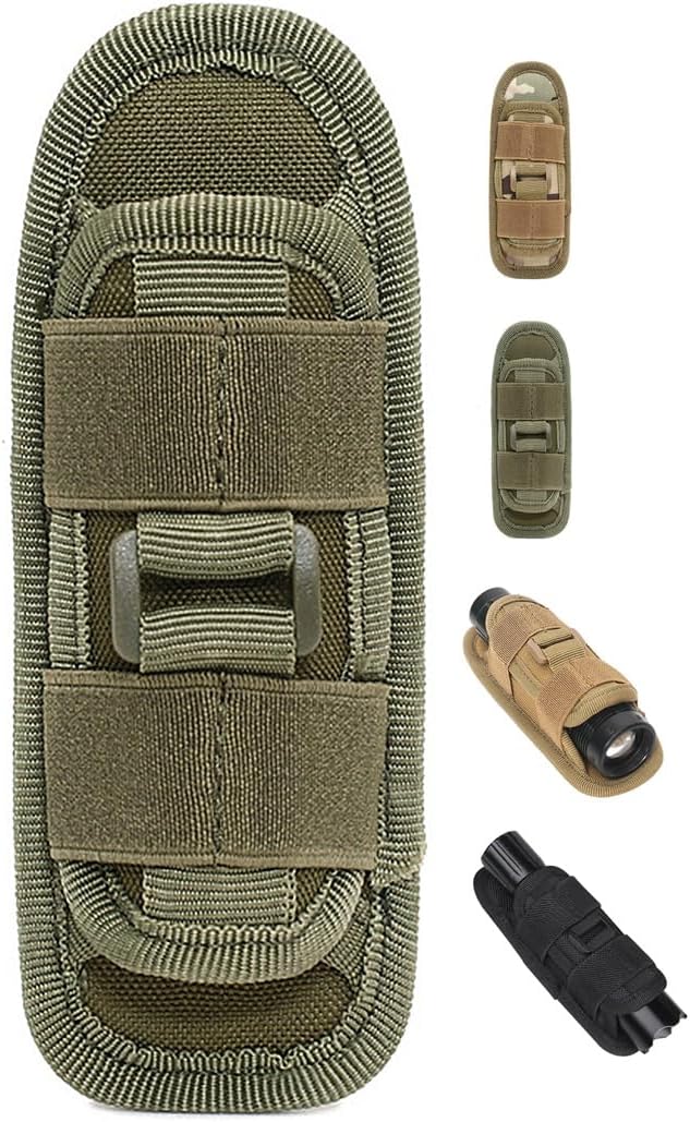 Tactical Flashlight Pouch, Rotatable Flashlight Holder Belt Clip Tactical Torch Carry Case with 360 Degree Carabiner Reel Clip