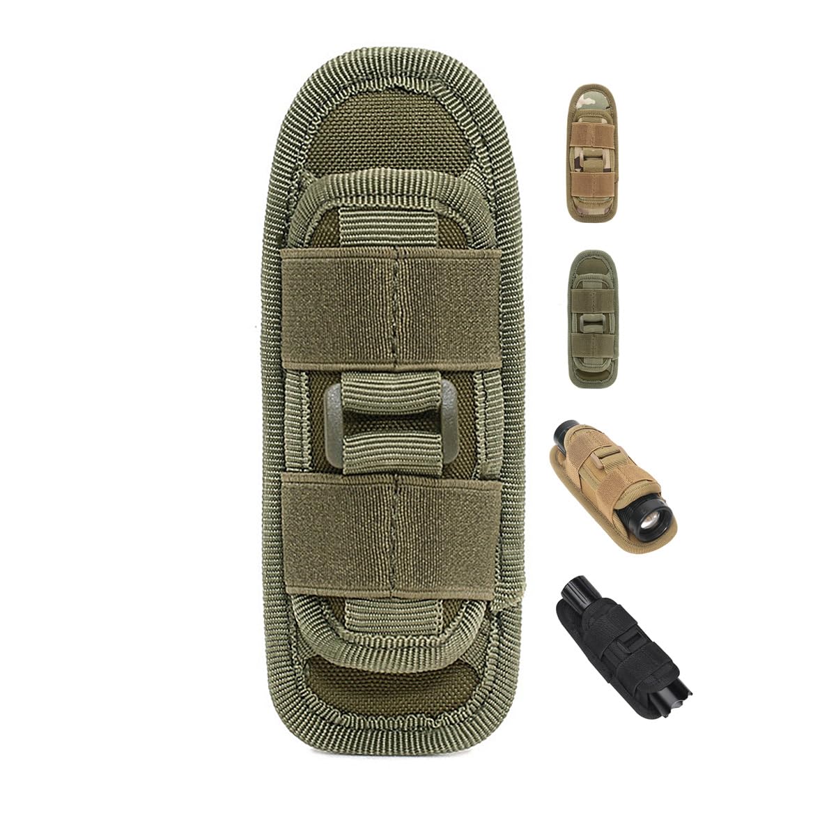 Tactical Flashlight Pouch, Rotatable Flashlight Holder Belt Clip Tactical Torch Carry Case with 360 Degree Carabiner Reel Clip