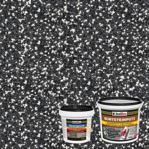 Isolbau Buntsteinputz - Mosaikputz für innen & außen - Frostsicher, wasserfest, stoßfest - BP33 (Weiss, Anthrazit/Graphit), 5 kg + Quarzgrund 1,5 kg