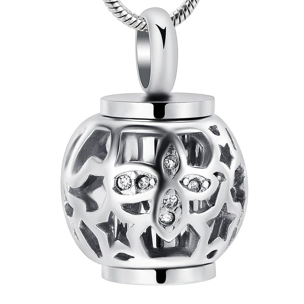 Joyería de cremación de cilindro blanco con collar de mariposa conmemorativa