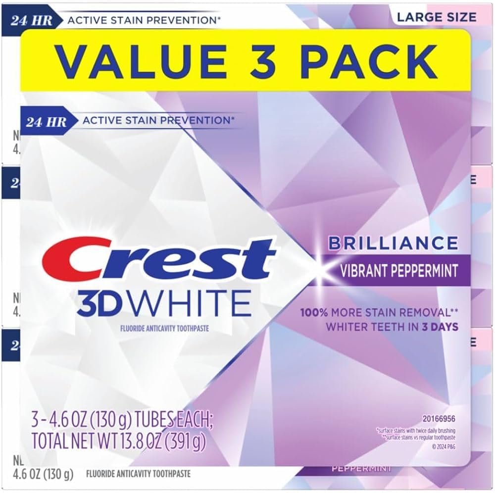Crest 3D White Brilliance Vibrant Peppermint Teeth Whitening Toothpaste 4 1 Ounce Pack of 3 Packaging May Vary