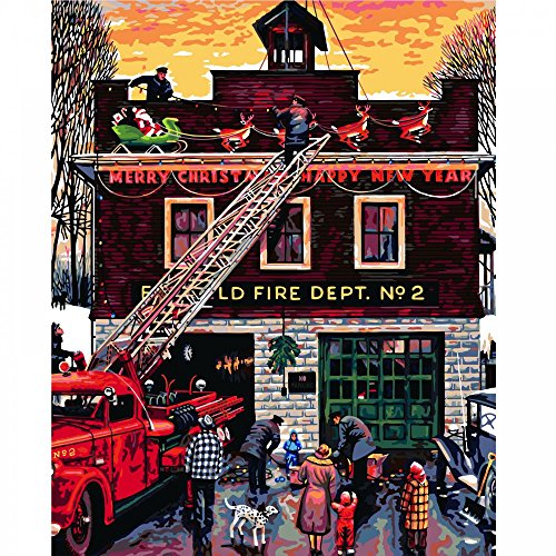 Plaid Creates Paint by Number Kit (16 by 20-Inch), 21796 The Saturday Evening Post Christmas at The Fire Station Art