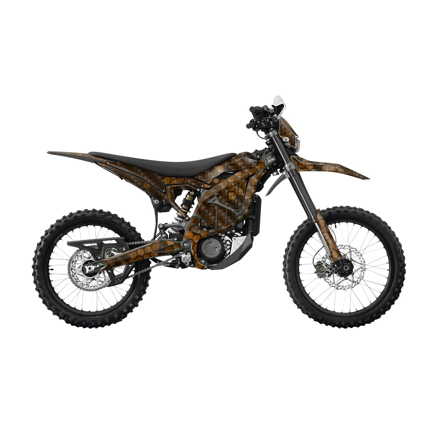 Carbon Fiber Surron Ultra Bee Graphics Kit Wrap - Orange Hexa Camo - Sur-Ron Skin - Premium 3M Vinyl Protective Wrap Decal Cover - Easy to Apply | Crafted in The USA by MightySkins