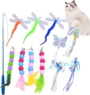 Générique Jouets pour Chat – Ensemble Papillons, Chenille, Canne à pêche pour, Accessoire de Jeu Amusant, activité Interactive pour Animaux de Compagnie pour Chats, Lapins, écureuils,