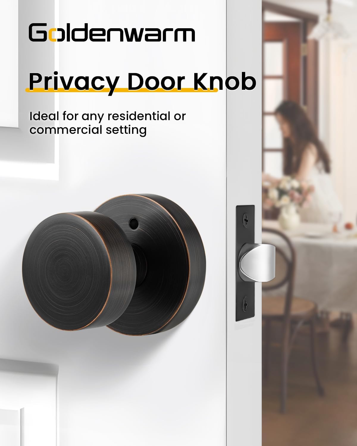 Goldenwarm Oil Rubbed Bronze Door Knobs Interior, Heavy Duty Zinc-Alloy Privacy Bronze Interior Door Knobs, Indoor Doorknobs for Bedroom, Bathroom (6 Pack)