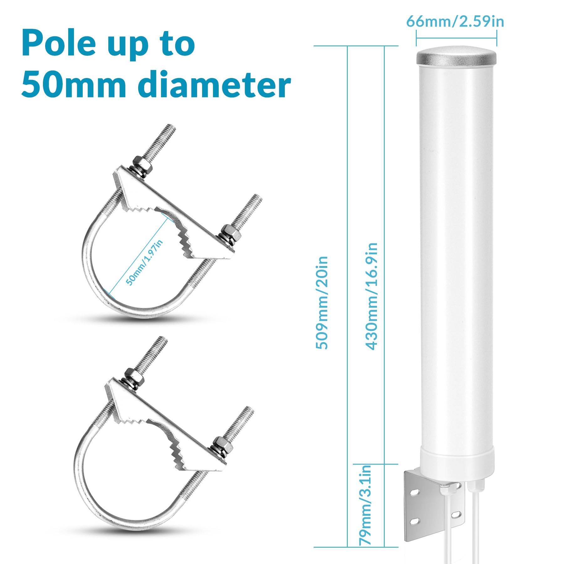 5G Antenne 4G LTE Signalverstärkung Outdoor 12dBi MIMO Omnidirektionale 698-3800MHz Antenne für 4G LTE 5G Router Modem, TS9 SMA CRC9 Adapter, Lange Reichweite Signalempfang, 2 x 5m Kabel