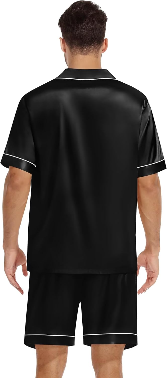 SWOMOG Silk Satin Pajamas Sets for Men Short Sleeve 2 Piece Button Down Sleepwear Mens Loungewear Sets with Pockets - Image 7