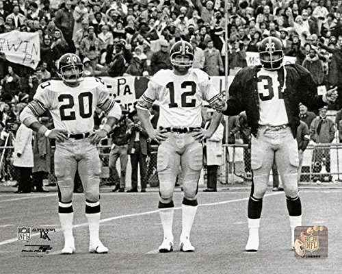 Pittsburgh Steelers Terry Bradshaw Franco Harris and Rocky Bleier During S. B. IX In 1975 8x10 Photo, Picture