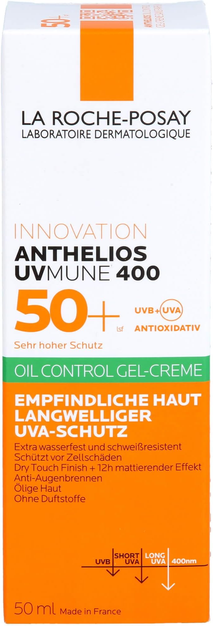 La Roche-Posay Anthelios UVMune 400 Oil Control Gel Cream SPF50+, Mattifying Sunscreen For Oily Blemish-Prone Skin, Airlicium Sebum Absorber, Ultra Long UVA Filter, Sweat Resistant, 50ml