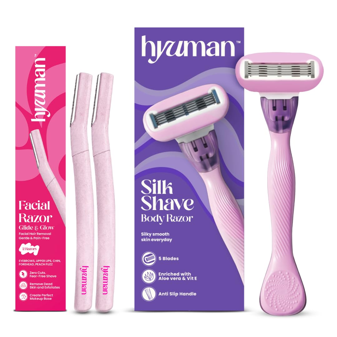Hyuman Face Razor Pack of 2 + SilkShave Razor Combo for Women | Gentle & Smooth Shaving Kit (Set of 2)-image-32