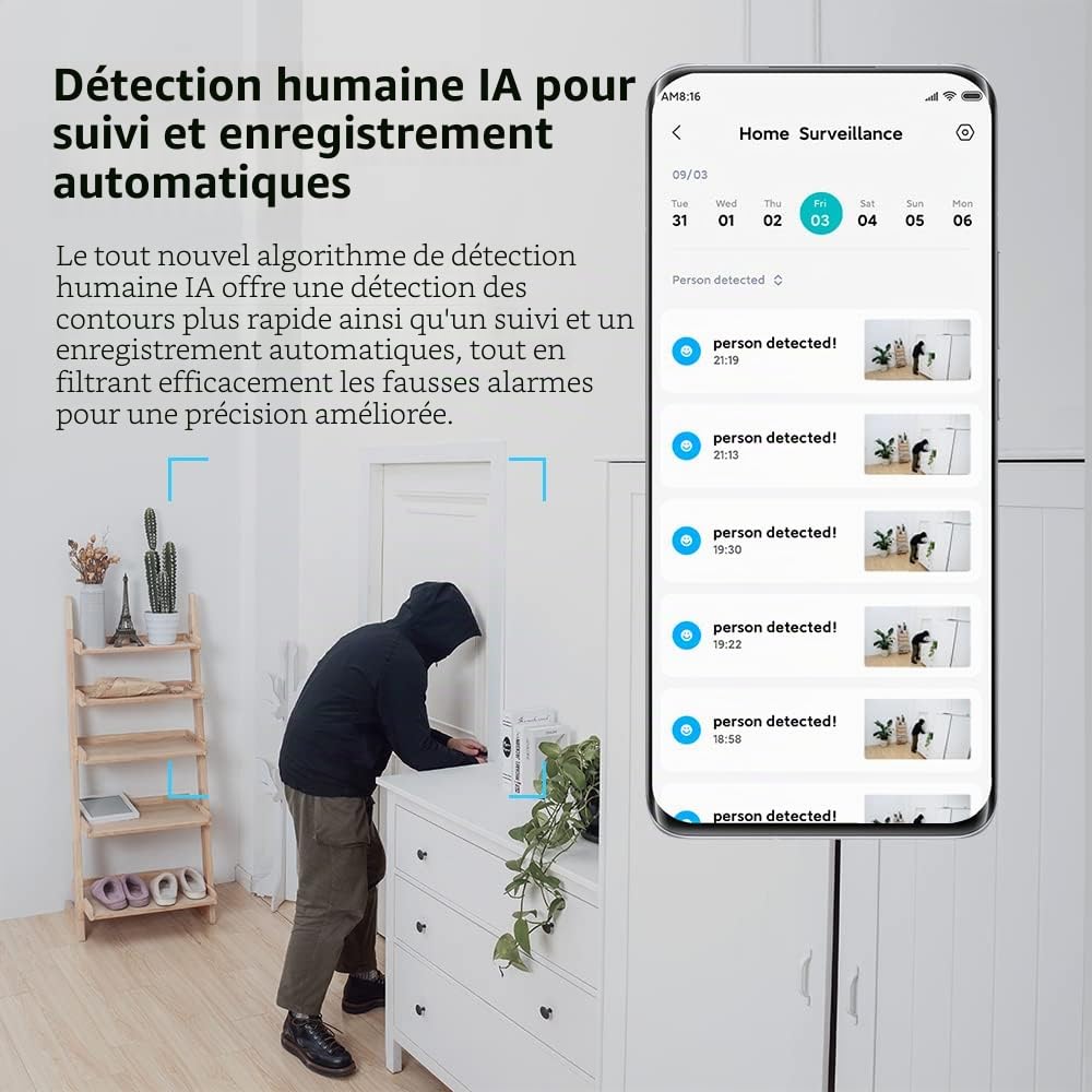 Xiaomi Mi Smart Caméra Surveillance C200 1080P WiFi intérieure 360° qualité, Vision Nocturn, Détection Humaine AI, Audio bidirectionnel, pour Bébé et Animaux, Compatible avec Alexa et OK Google