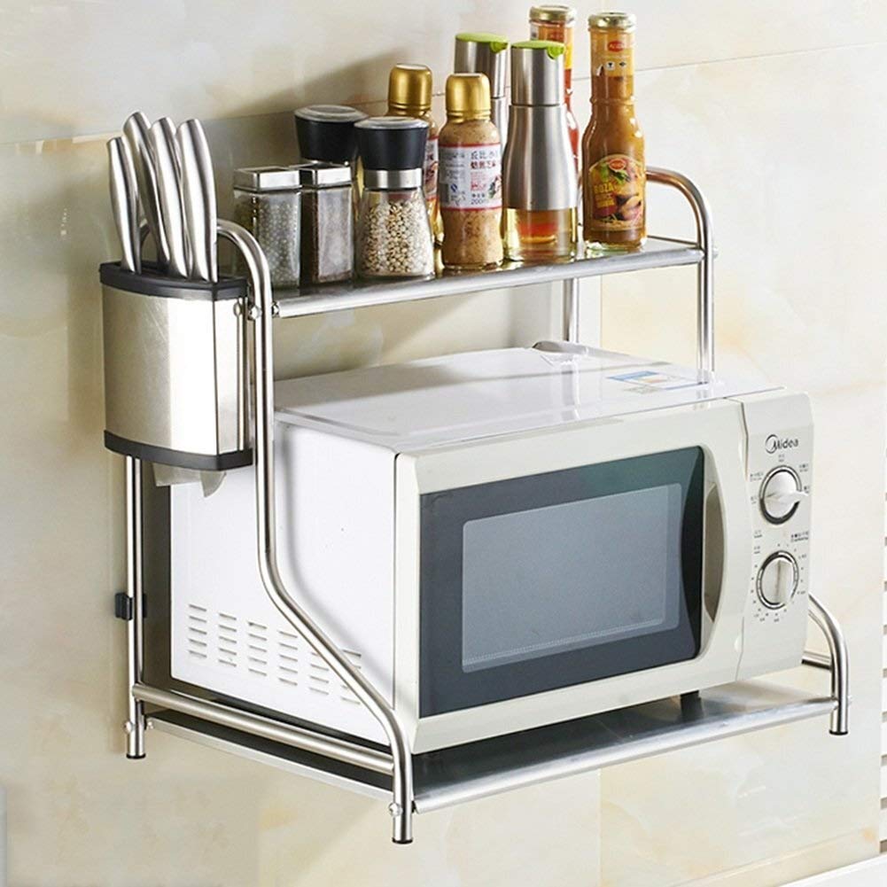 DFGHNBVC Wall-Mounted Microwave Rack Multifunctional Kitchen Storage Shelf Stainless Steel Spice Nizer For Microwave Oven 53Cm - Space-Saving Solution,B-53Cm