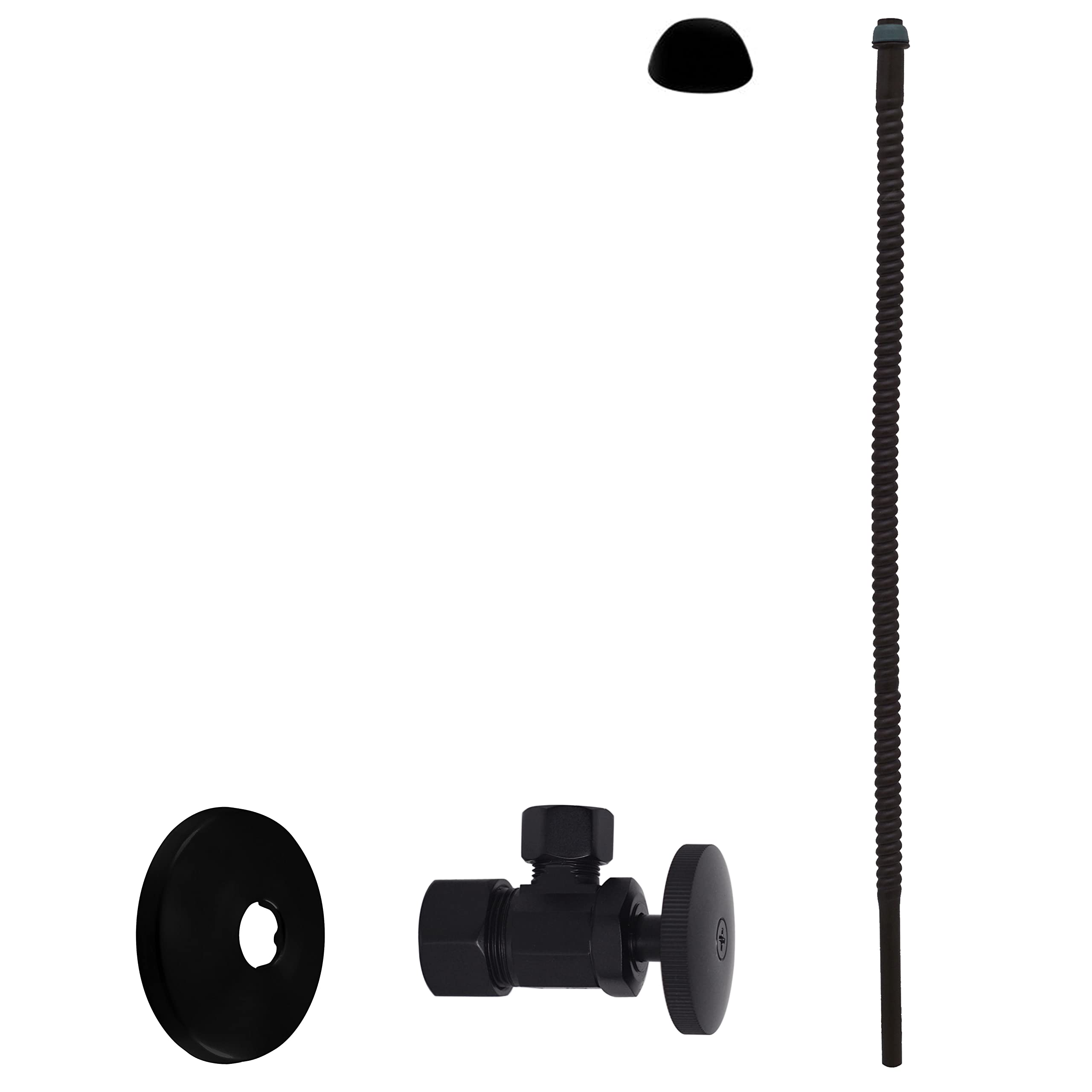 Westbrass D105K20-62 5/8" x 3/8" OD x 20" Corrugated Riser Supply Line Kit with 1/4-Turn Round Handle Angle Supply Shut Off Valve for Faucet and Toilet, Matte Black
