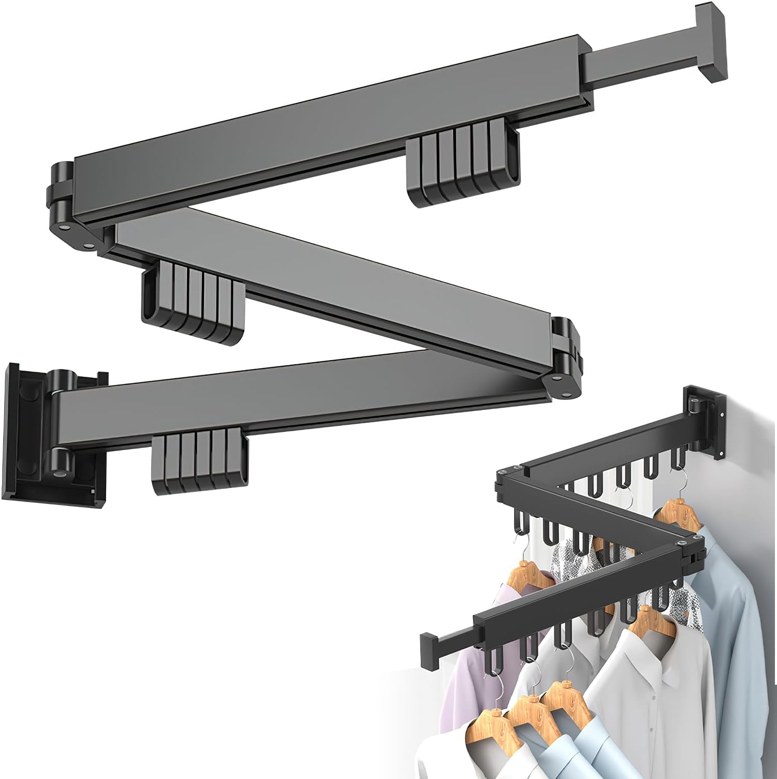 Porte-linge Mural Pliable En Aluminium HEIJIA - Noir, Gain De Place